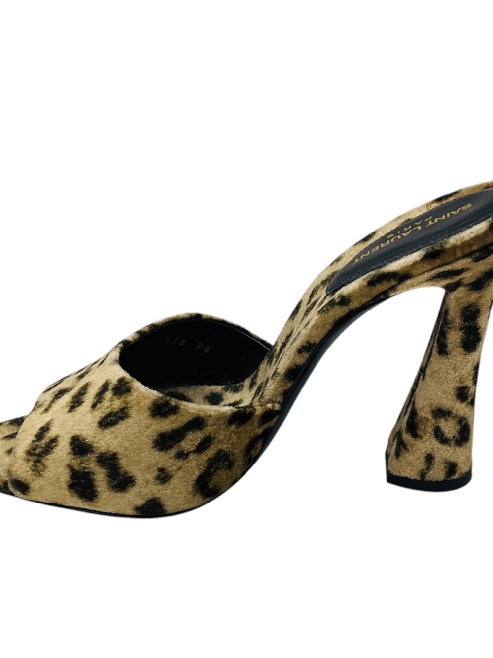 SAINT LAURENT BEIGE / BLACK MANTO NATURALE VELVET LEOPARD PRINT GIPPY 105 SANDAL - Picture 3 of 8